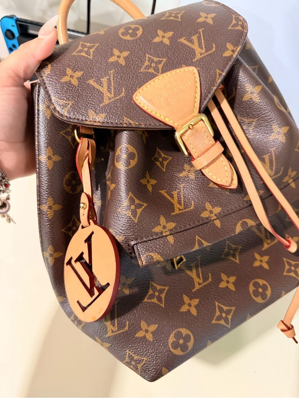 Louis Vuitton montsouris Brown Monogram Canvas Small Backpack with Vachetta Trim